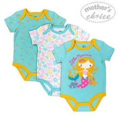 3 Pack Short Sleeves Bodysuits - Little Mermaid Sku: It2815