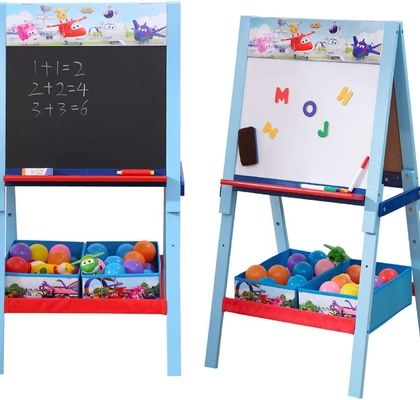 2 In 1 Double Set Writing Board With 2 Toy Boxes, Chalk & Magnet Chutboard, Wood