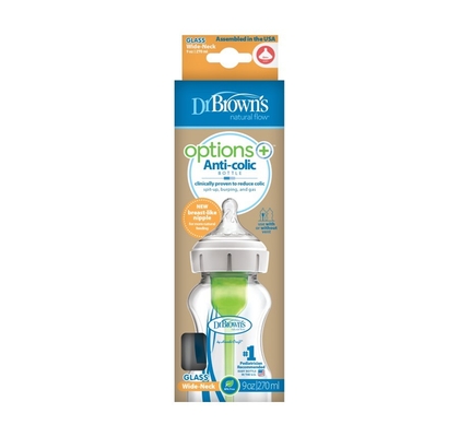 dr. brown’s options+ anti-colic glass baby bottle, wide-neck