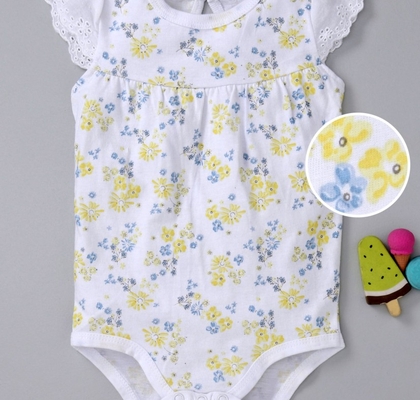 Mother's Choice Flower Print Short Sleeves Onesie - Yellow