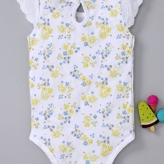 Mother's Choice Flower Print Short Sleeves Onesie - Yellow