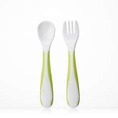 Mumlove Mini Bi-Color Plastic Baby Feeding Fork And Spoon Set D6303