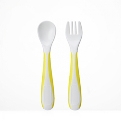 Mumlove Mini Bi-Color Plastic Baby Feeding Fork And Spoon Set D6303