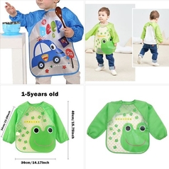 Washable Waterproof Baby Feeding Apron Bib Full Sleeves