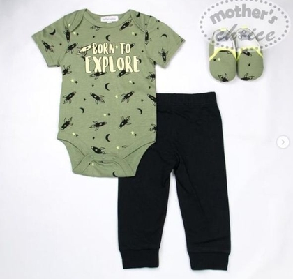 Mother's Choice 3 Pc Set Bodysuits, Pants And Shoes - Born To Explore It1207