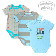 3 Pack Short Sleeves Bodysuits - Stay Wild Little One Sku: It2816