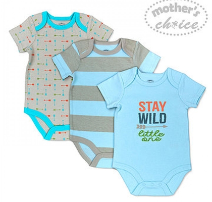 3 Pack Short Sleeves Bodysuits - Stay Wild Little One Sku: It2816