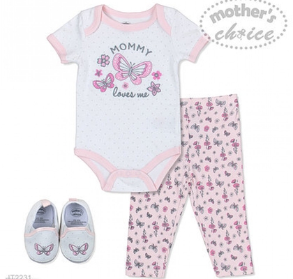 3 Pc Set Of Bodysuit, Leggings And Shoes Sku: It2231 Mother's Choice