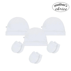 Mother's Choice All-White 3 Pack Hats  + 3 Pack Mittens