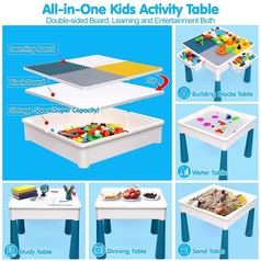 7 In 1 Multi Kids Activity Table Set With 1 Chair And Blocks