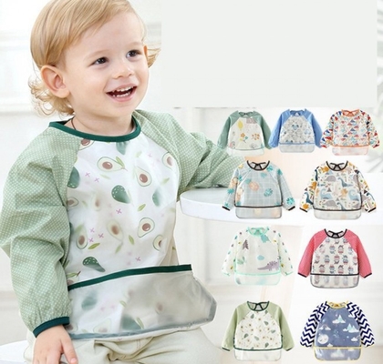 Cartoon Baby Bibs Waterproof With Pocket / Long Sleeve Apron