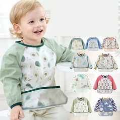 Cartoon Baby Bibs Waterproof With Pocket / Long Sleeve Apron