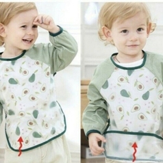 Cartoon Baby Bibs Waterproof With Pocket / Long Sleeve Apron
