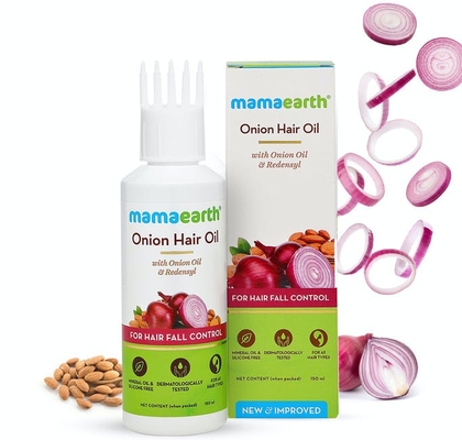 mamaearth onion hair oil for hair regrowth and hair fall control with redensyl, 150ml