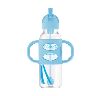dr. brown’s milestones™ sippy straw bottle with silicone handles, 8 oz/250 ml